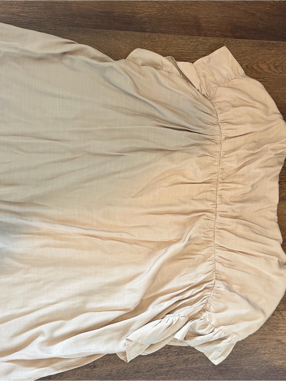 BiBi Beige Ruffle-Sleeve Button Front Blouse - Picture 3 of 4